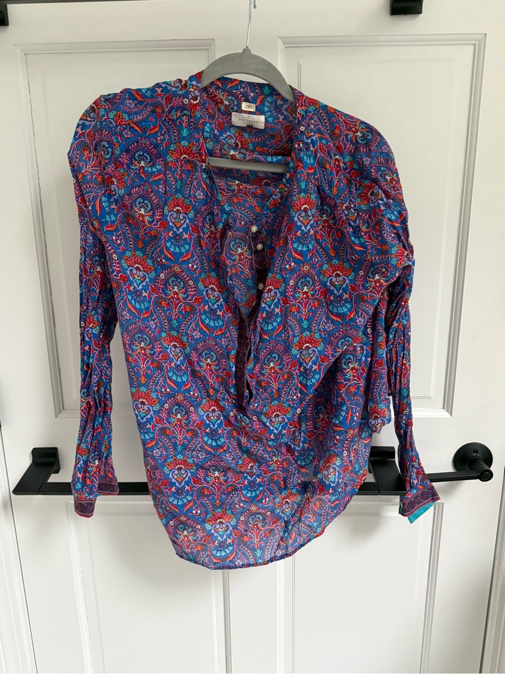 LOFT Blue Floral Paisley Long-Sleeve Blouse